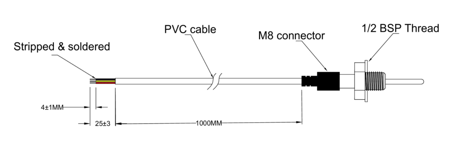 Цифровой датчик температуры DS18B20 — Интерфейс 1-Wire, Резьба BSP 1/2″, съёмный кабель